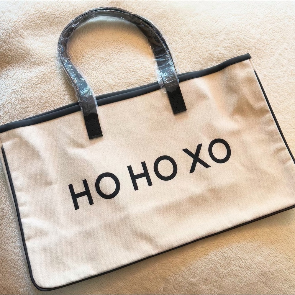 Festive Canvas Tote Bag - Cream and Black